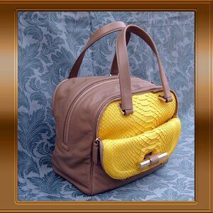 💖 RARE Jimmy Choo Justine Bag Taupe Leather Yellow Python